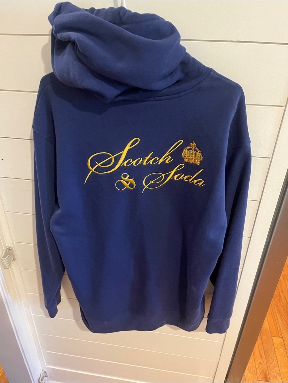 Scotch & Soda Blue Pullover Hoodie with Gold Script Logo Large